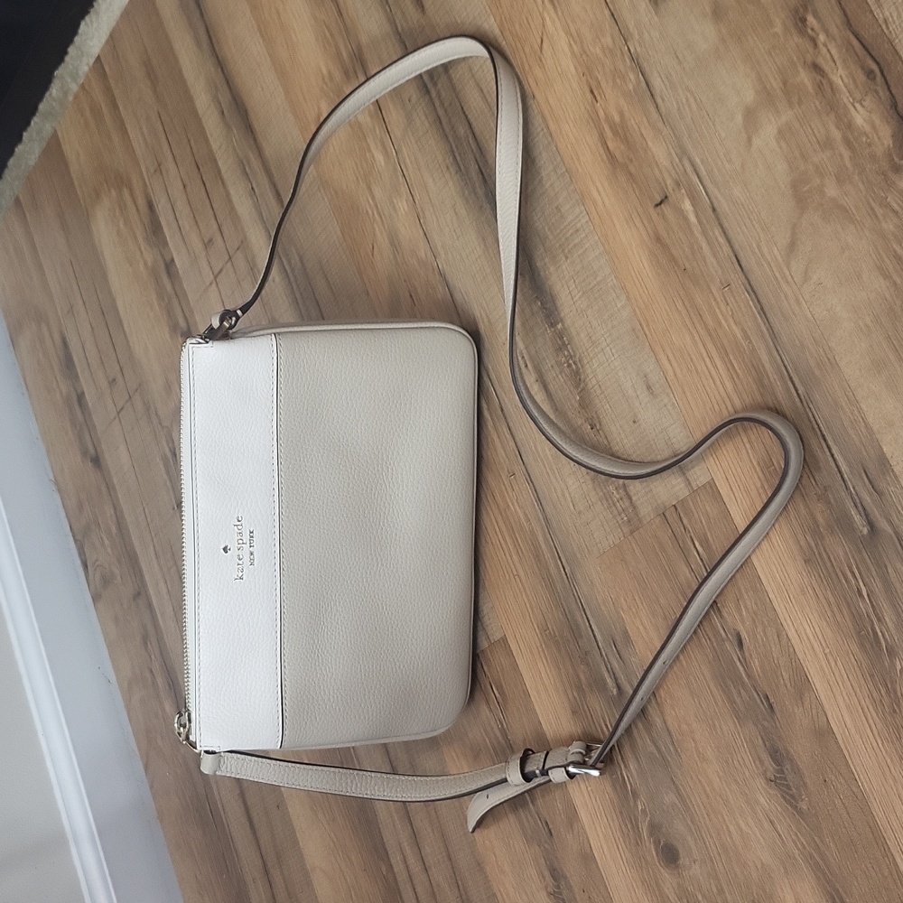 KATE SPADE Tan Cream Leather Leila Triple Gusset Crossbody Bag